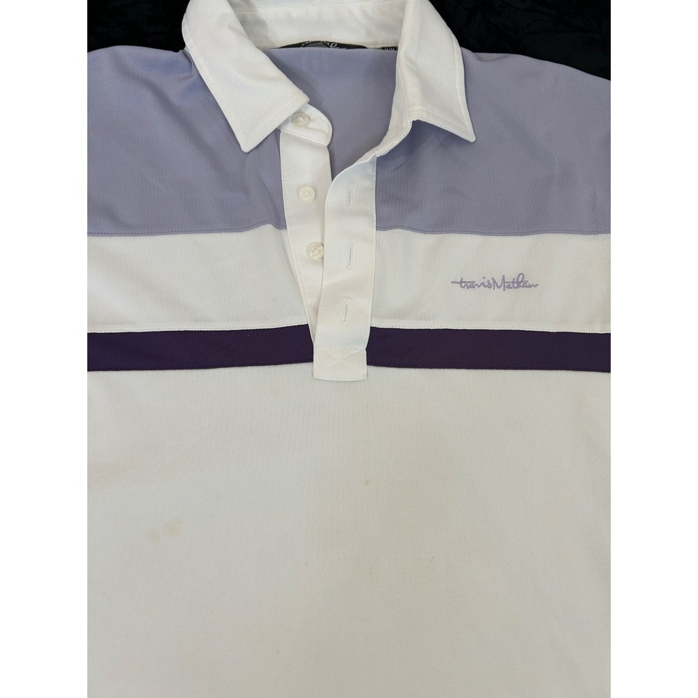 Travis Mathew 96% Polyester 4% Spandex Purple White Polo Style Golf Shirt M